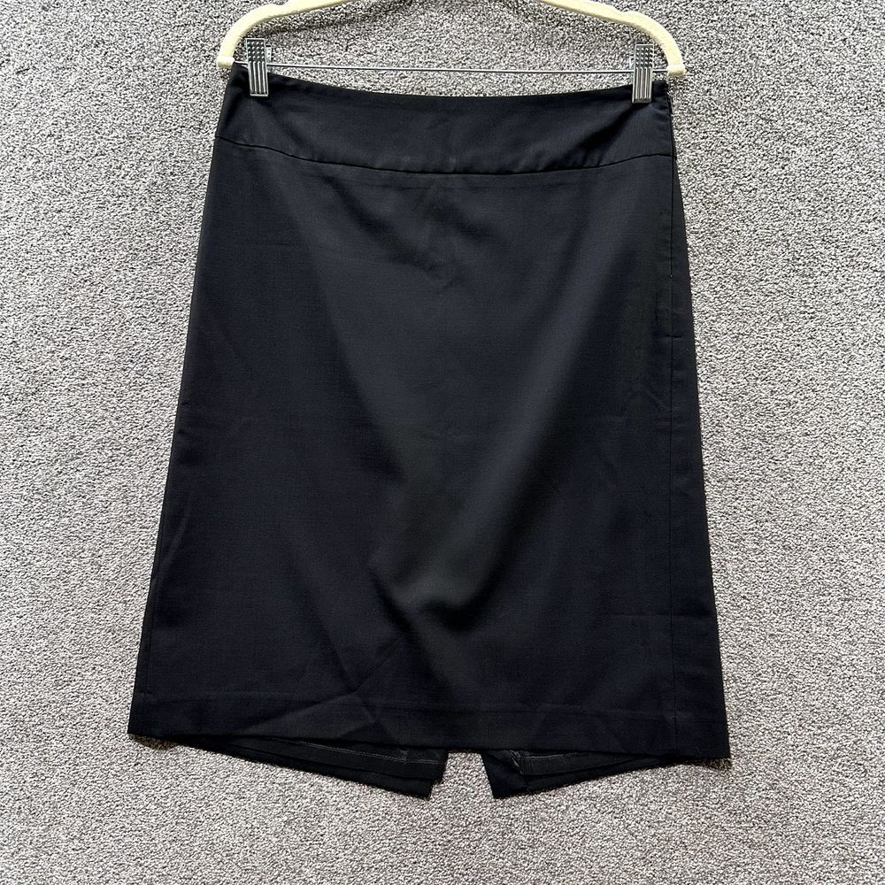 Banana Republic A‎ Line Skirt Women 4 Black Side Zip  Slit Lined Office Wool